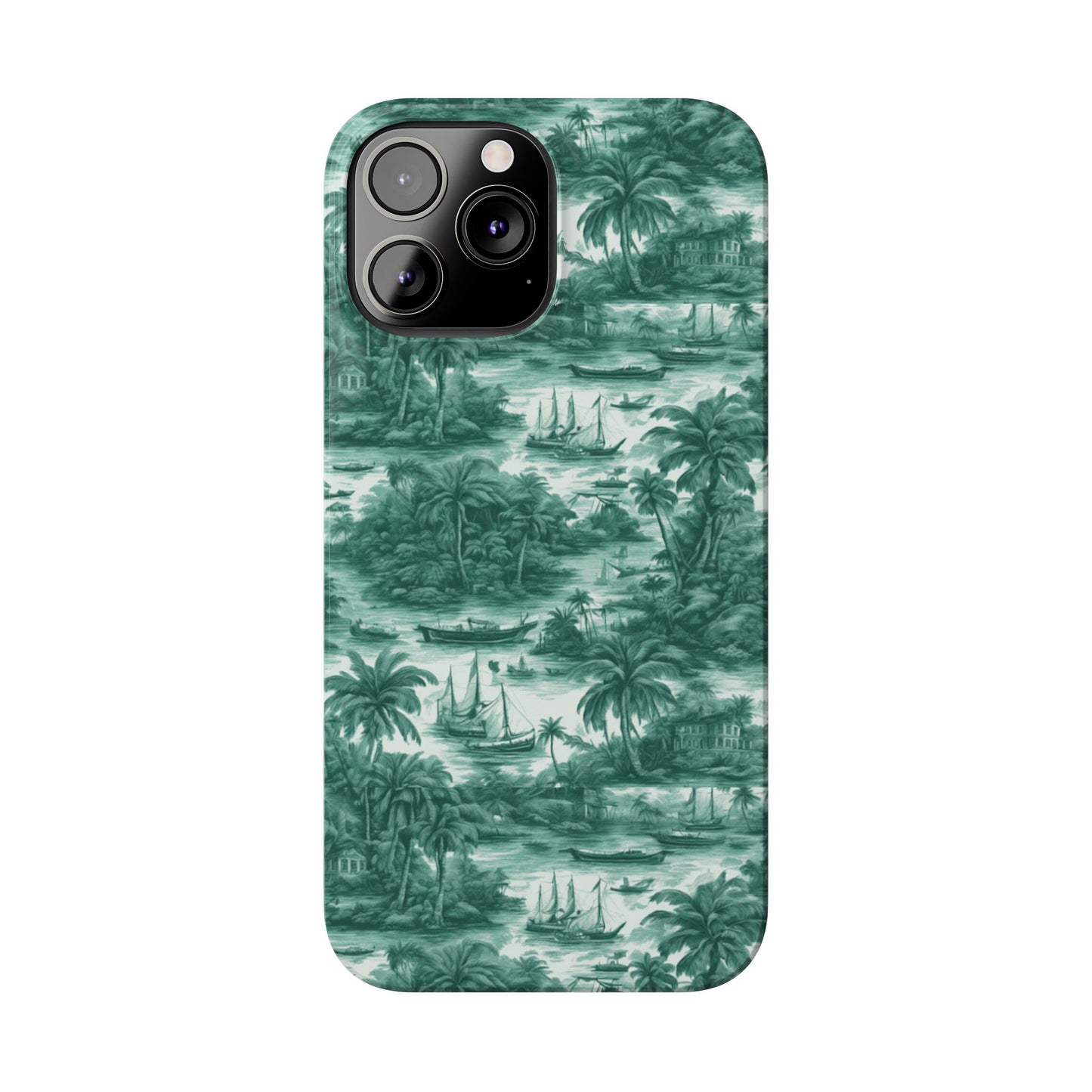 Slim Phone Cases - Tropical Toile #1, evergreen