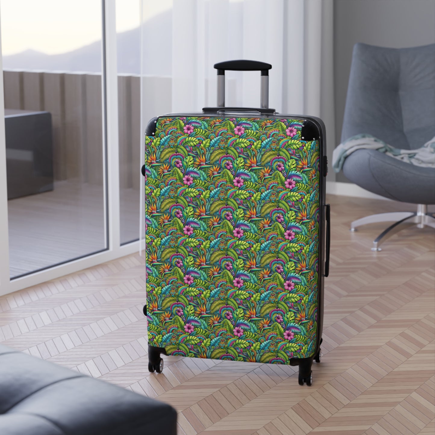 Tropical Suitcase - Stylish Travel Luggage for Adventurers / Rainforest Blooms