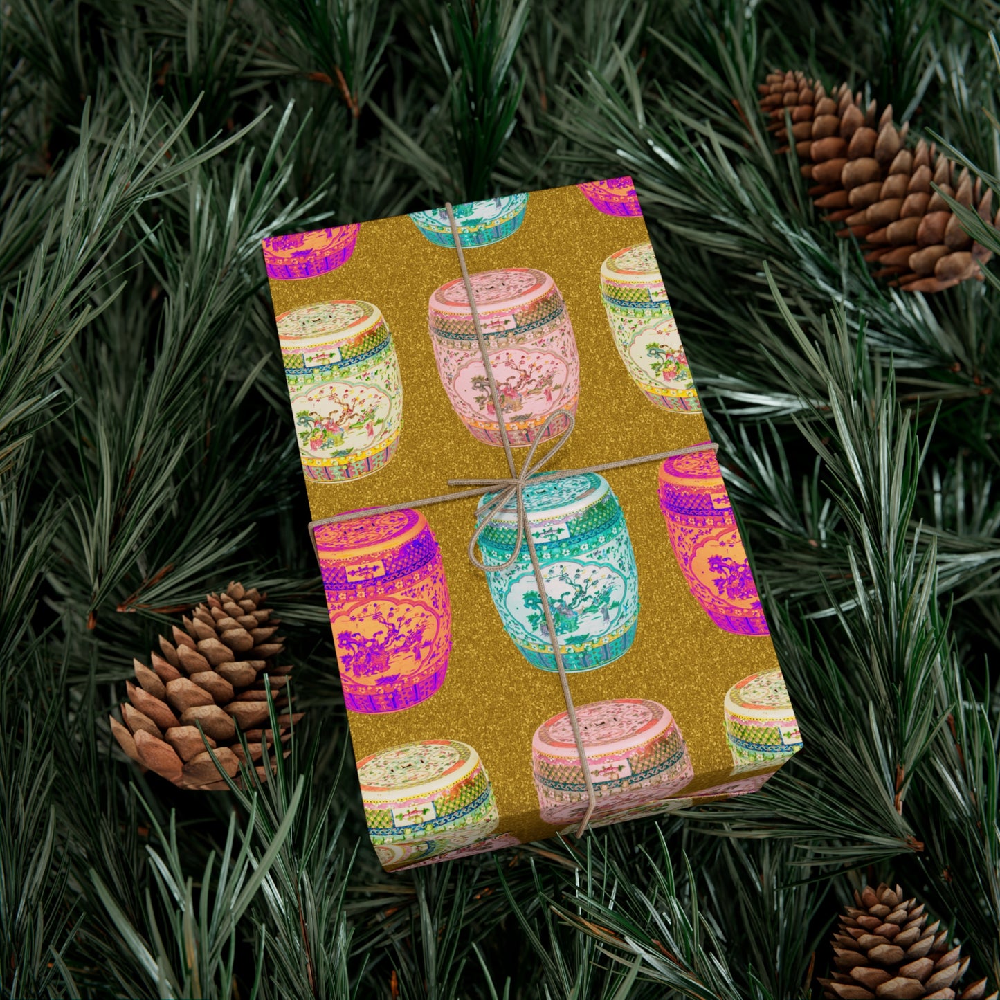 Wrapping Paper - Tropical Gift Wrap for All Occasions / 3 Sizes, 2 Finishes /Pop Art Porcelain Stools, Gold