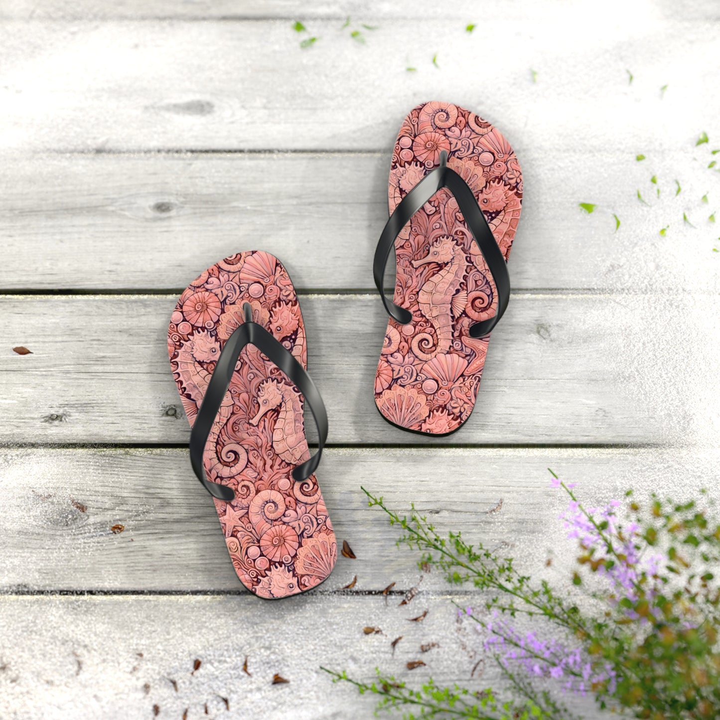 Flip Flops - Seahorses/Red