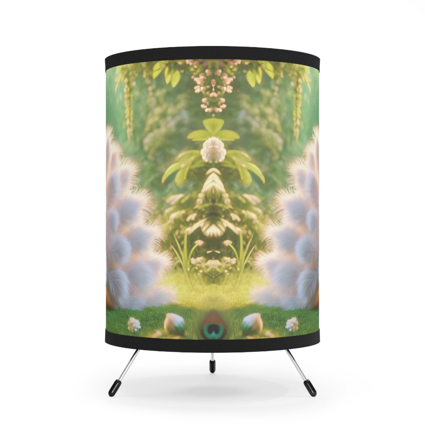 White Baby Peacock Tripod Lamp with Artistic High-Res Shade - Perfect for Home Décor