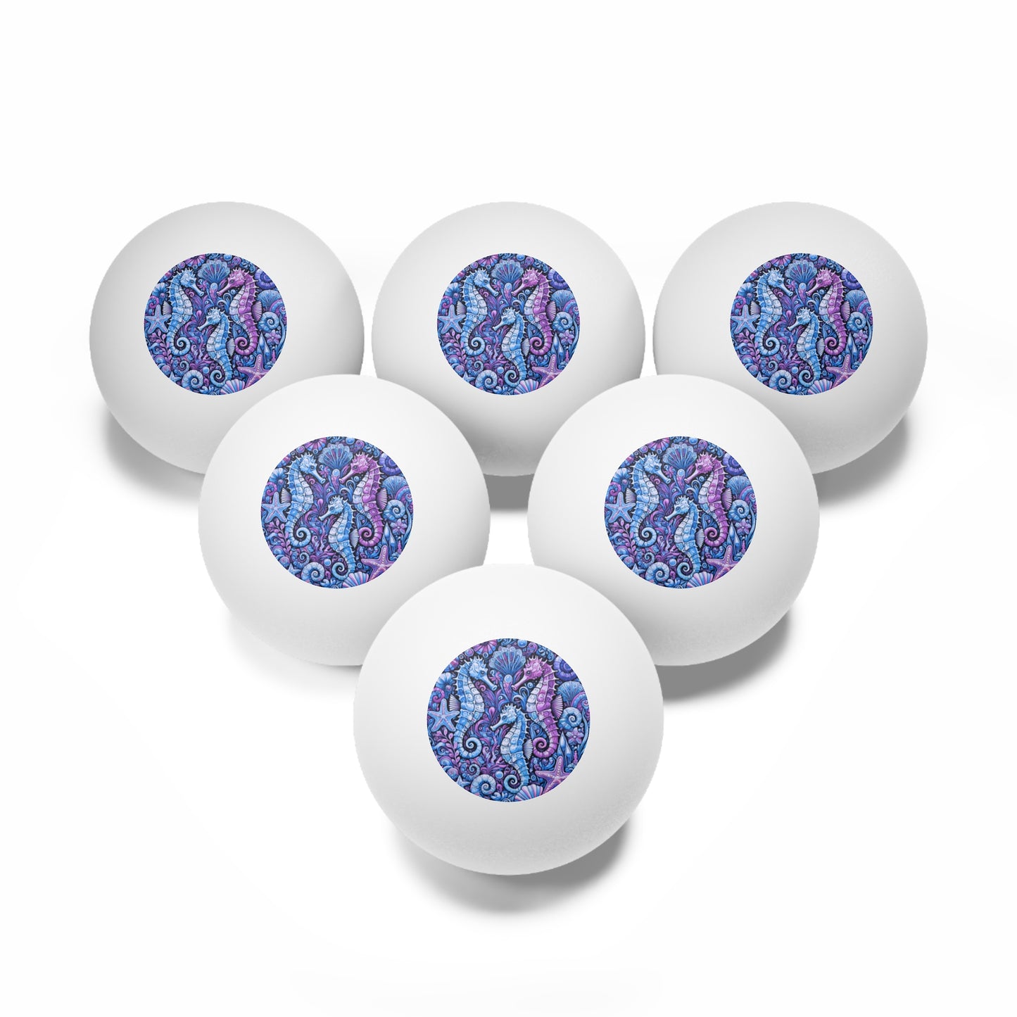 Tropical Paradise Ping Pong Balls - 6 Pack with Seahorse Trio/Blue