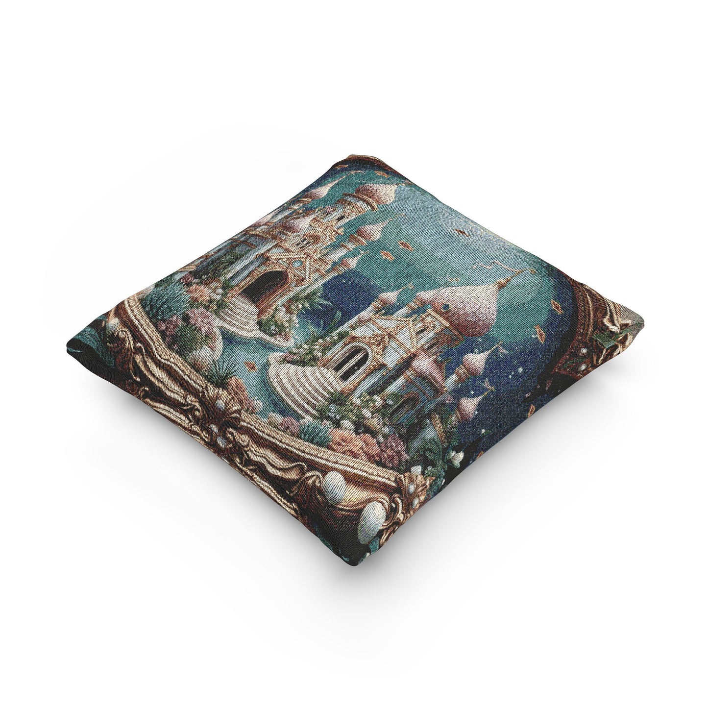Woven Pillow, 17"W x 18"L - Framed Mermaid Palace, Caribbean Sea