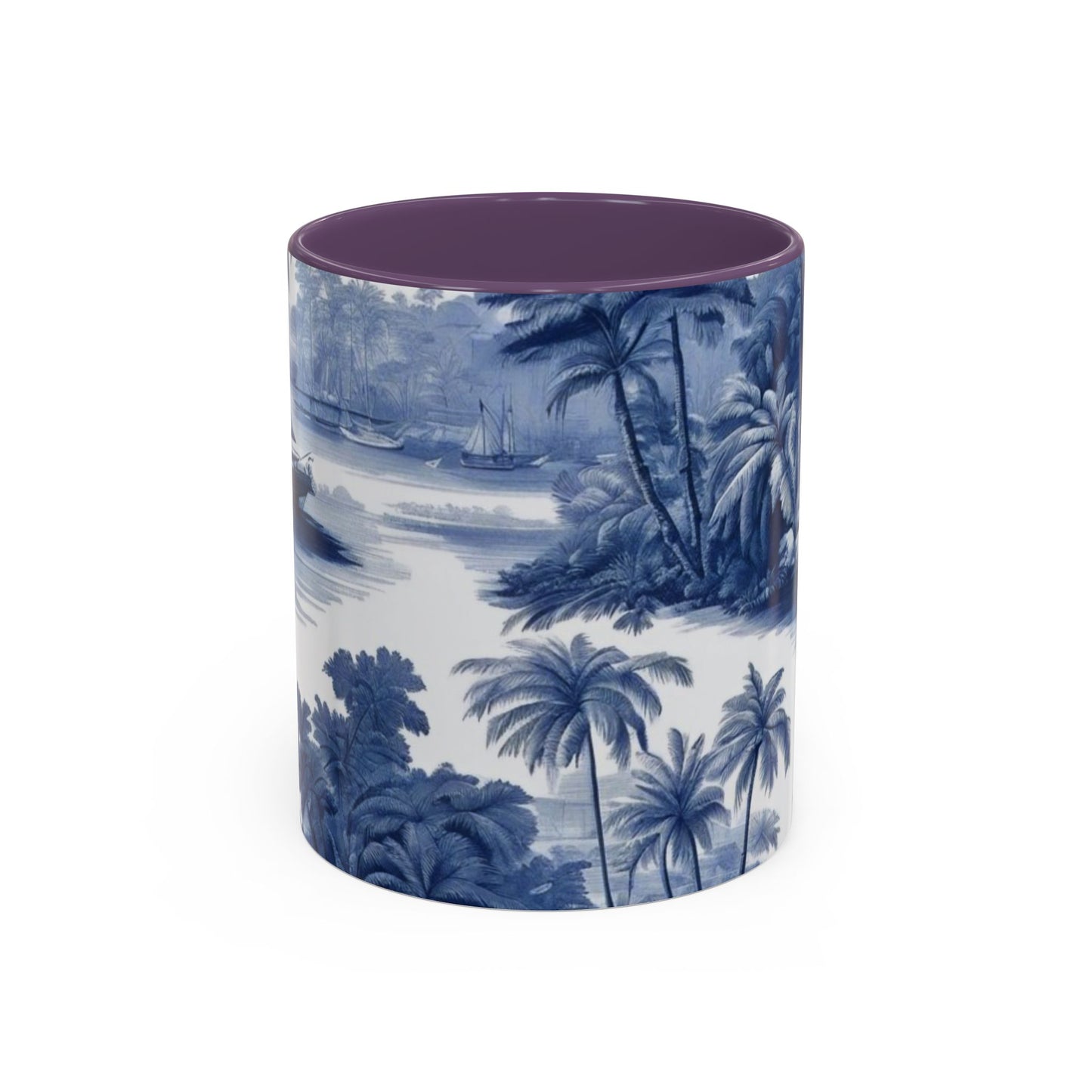 Accent Coffee Mug (11, 15oz), 8 Colors - Tropical Toile Blue/White