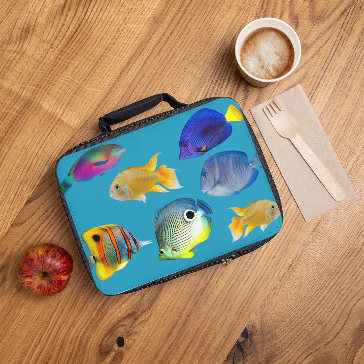 School of Fish/Turquoise Lunch Bag - Eco-Friendly Insulated Tote, Adult and Child Lunchbox / Perfect for Picnics, Beach Outings