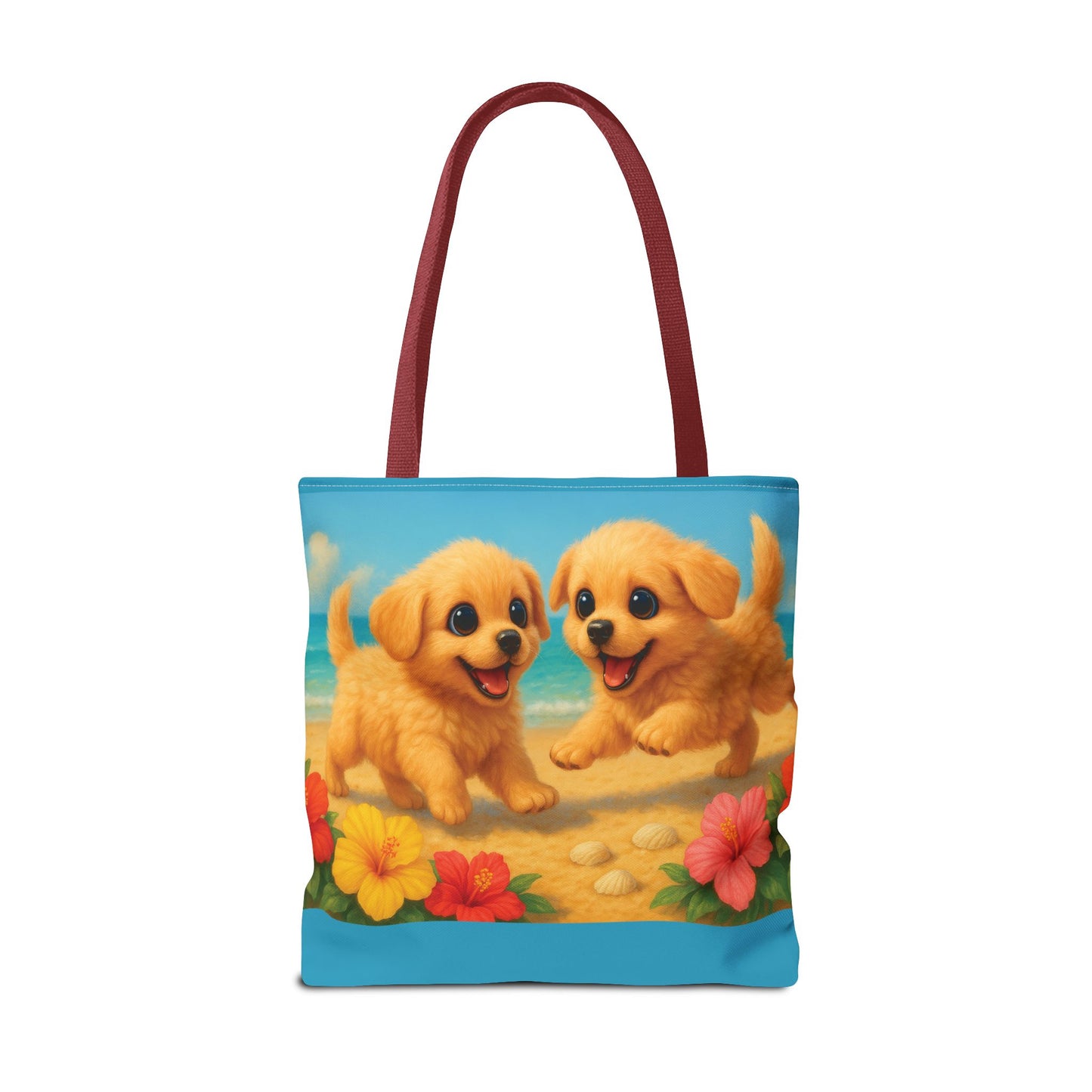 Two Puppies on Beach Tote Bag - 3 Sizes