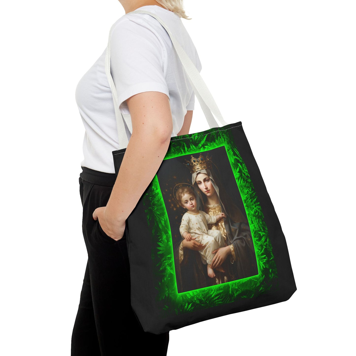 Religious Our Lady of Mt. Carmel Tropical Glow Tote Bag - 3 Sizes