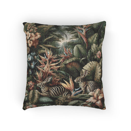 Woven Pillow, 17"W x 18"L ~ Rainforest Sumatran Rabbit Outing