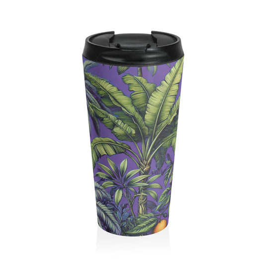 15 oz. Stainless Steel Travel Mug / Palms & More Tropical Fruit, Purple