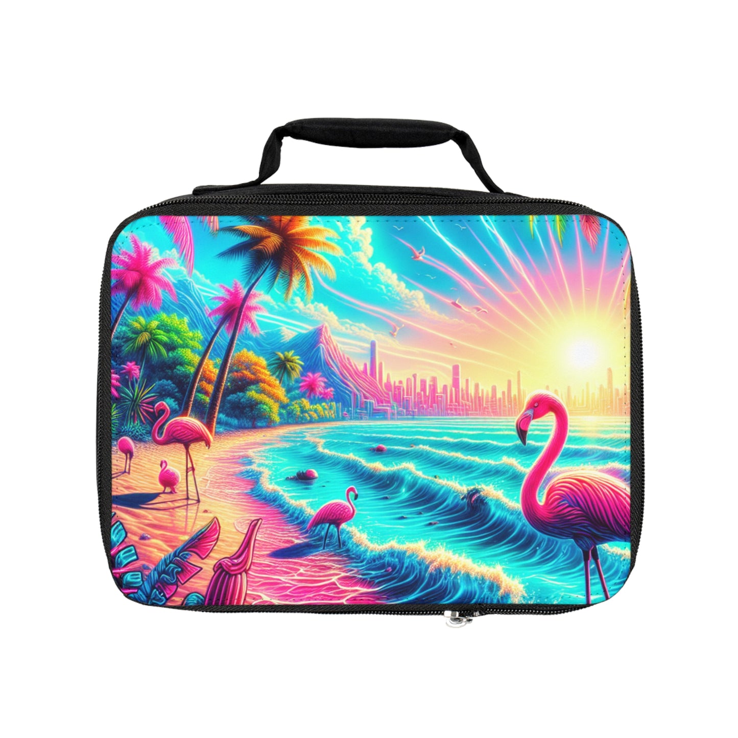 Pop Art Flamingo Beach Lunch Bag - Eco-Friendly Insulated Tote, Adult and Child Lunchbox / Perfect for Picnics, Beach Outings