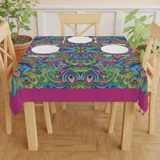Peacock Prism/Pink ~ Square Tablecloth, 55" x 55"