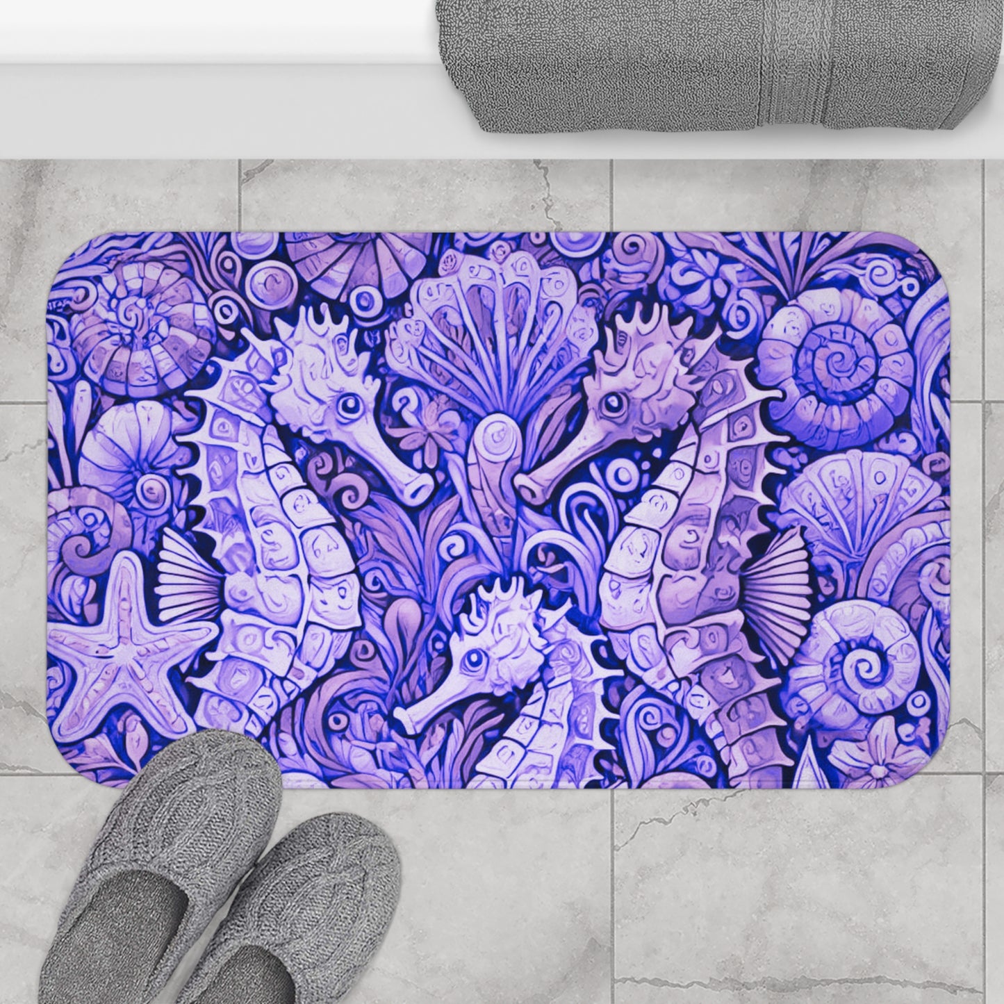 Seahorse Trio/Amethyst Bath Mat, 2 Sizes - Tropical Vibes for Home Decor