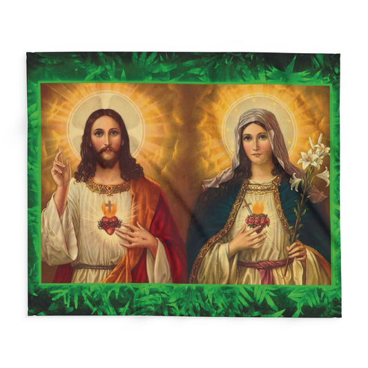 Jesus and Mary Religious Fleece Blanket - Colorful Tropical Glow Design