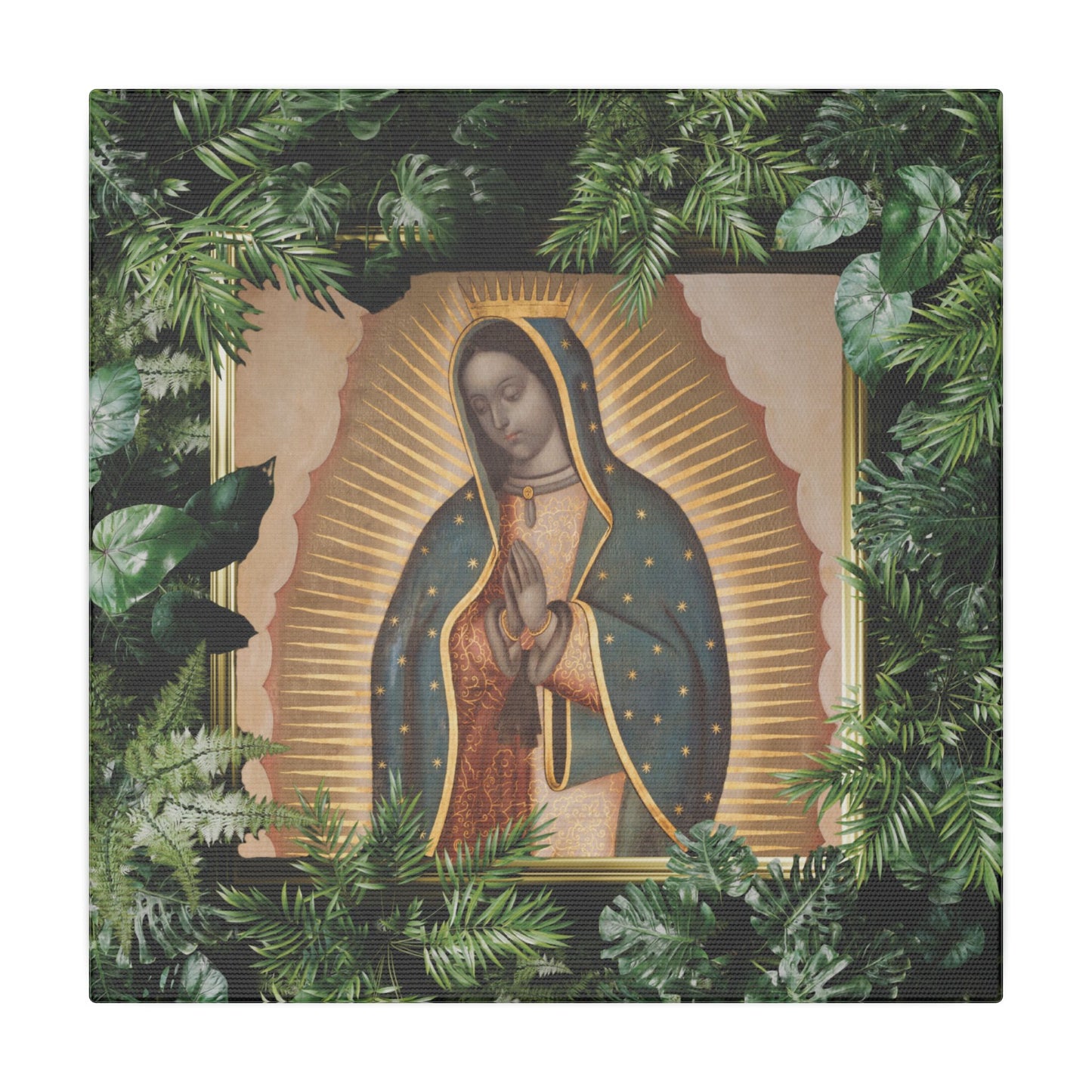 "Tropical Our Lady of Guadalupe" Religious Canvas Artwork - Stretched Canvas Print / Virgin Mary