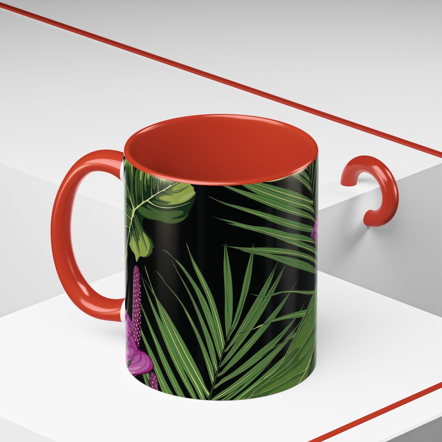 Accent Coffee Mug - Fun Tropical Drinkware for Flower Vibes /Anthurium and Palm