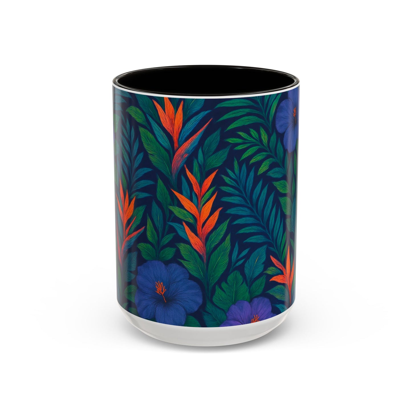 Vibrant Floral Coffee Mug - 11oz & 15oz / Midnight Flower Coral