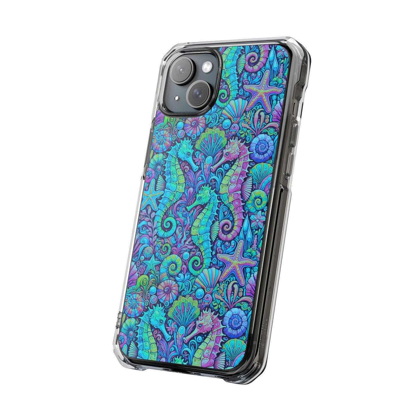 Seahorses/Turquoise POP Magnetic Clear Phone Case, Many Models