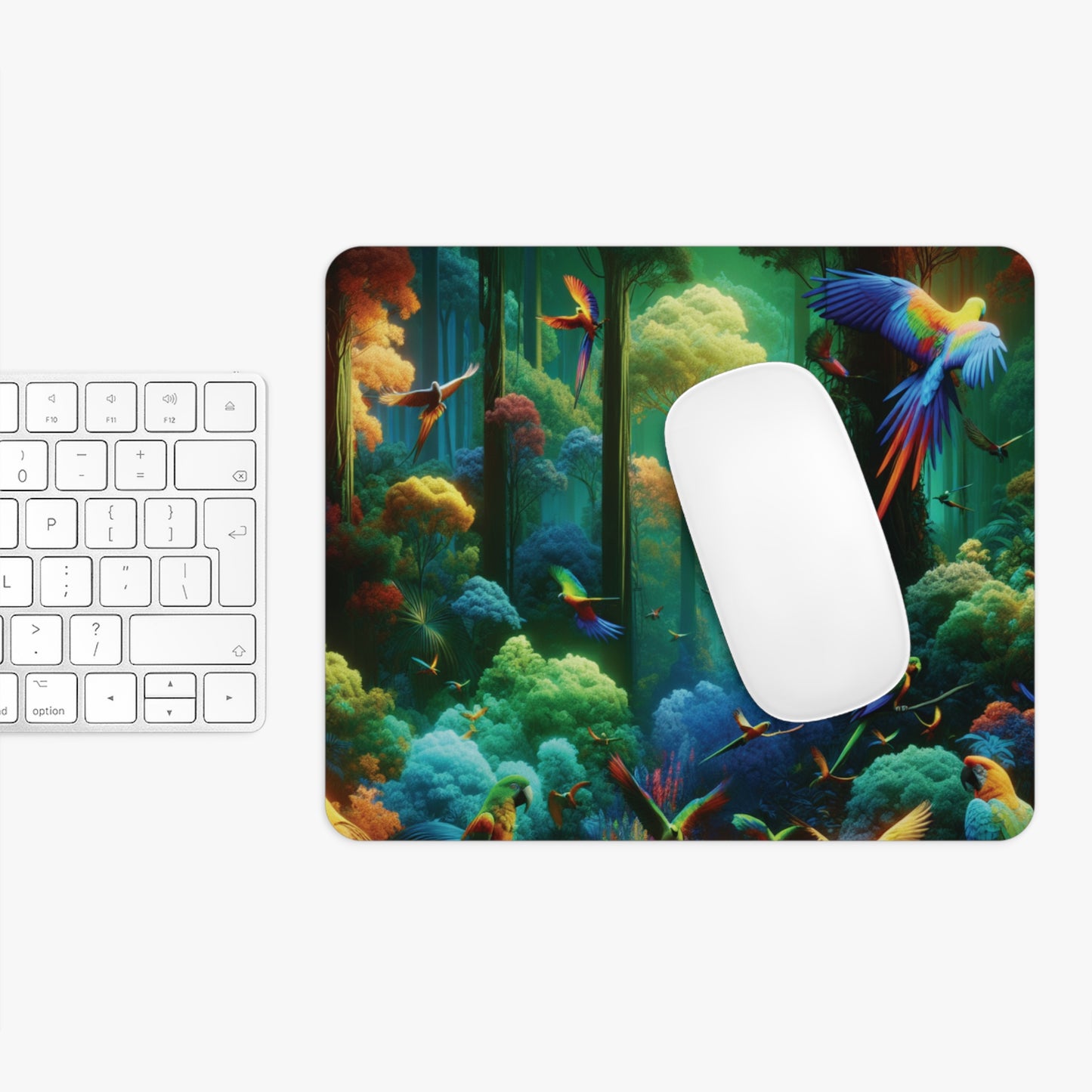 Tropical Mouse Pad, 2 Shapes - Parrot Vibes for Home Office & Gamer / Rainforest Flight School