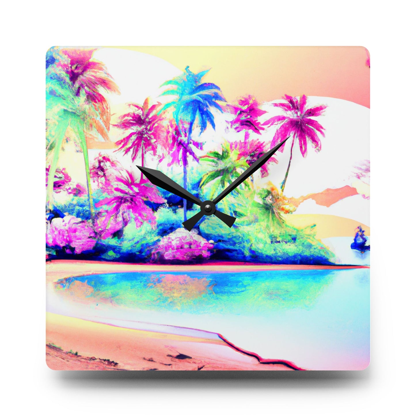 Acrylic Wall Clock, Watercolor Beach