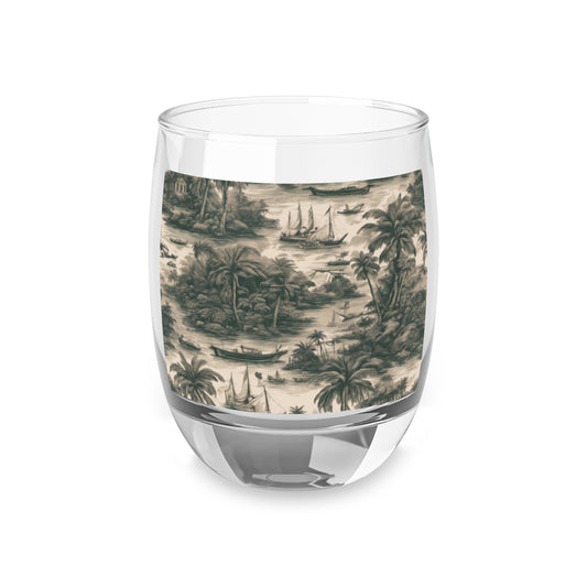Whiskey Glass, Tropical Toile #1, Black
