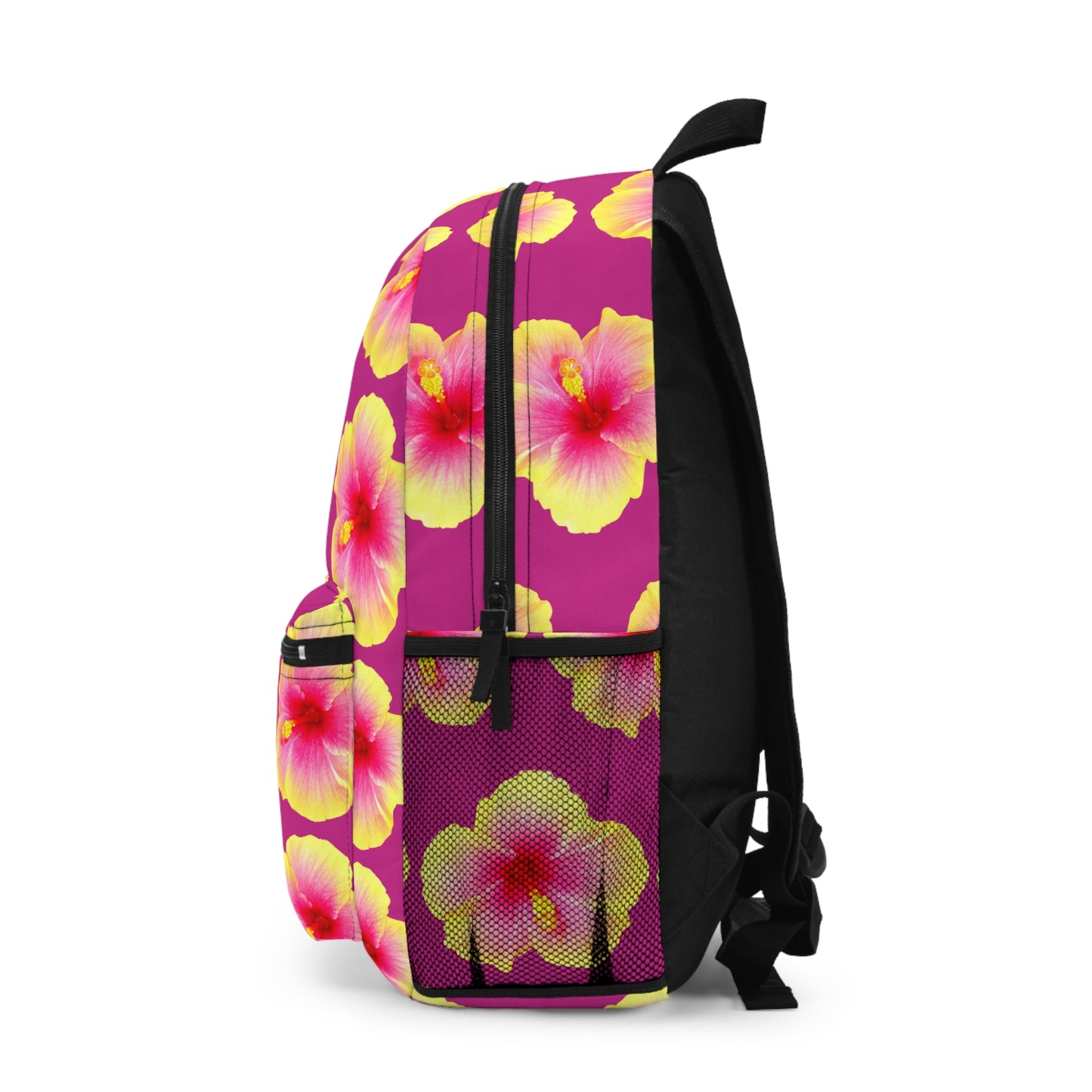 Tropical Backpack / Yellow & Pink Hibiscus Flower/Pink
