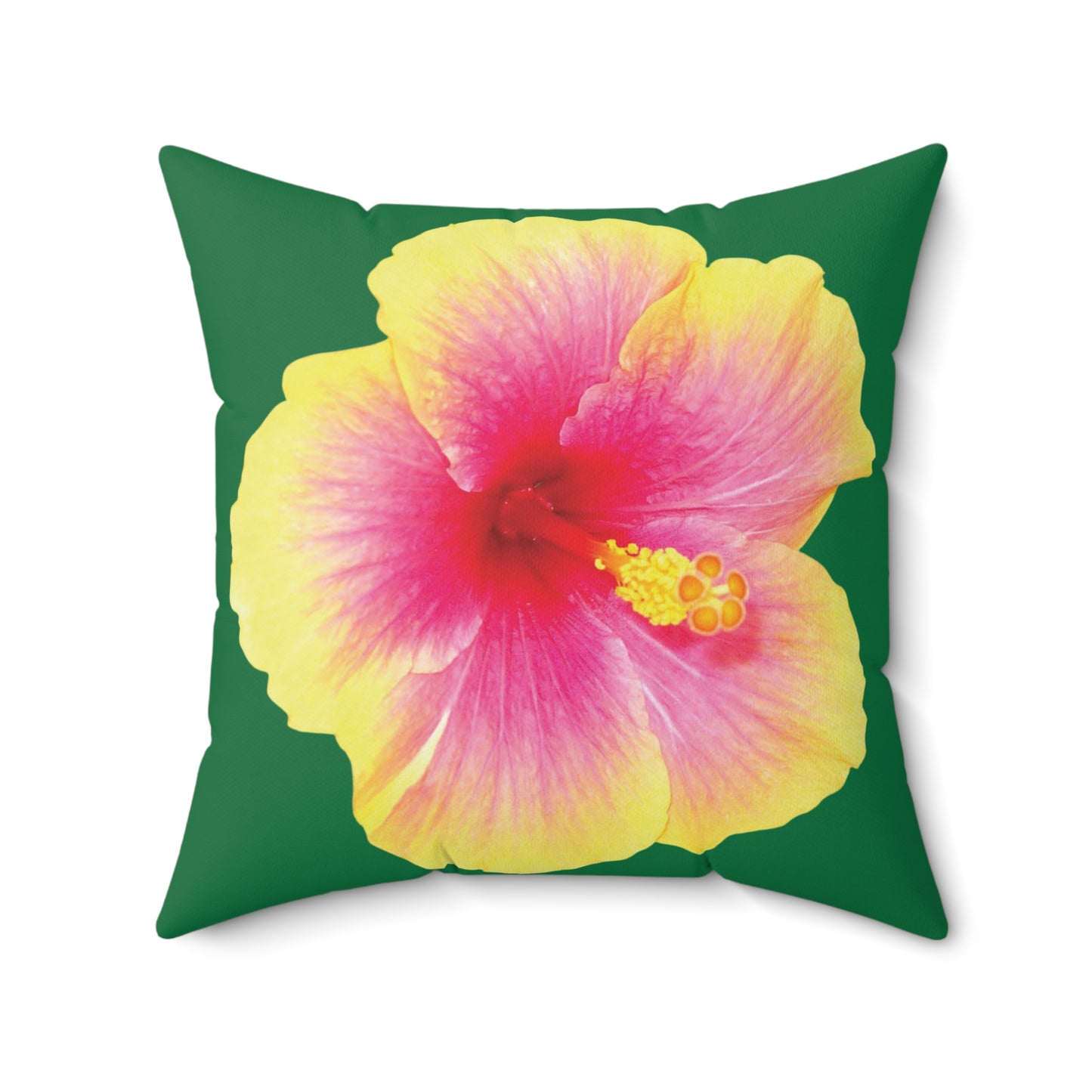 Decorative Pillow - Accent Cushion, 4 Sizes / Photo Yellow Hibiscus, Dark Green