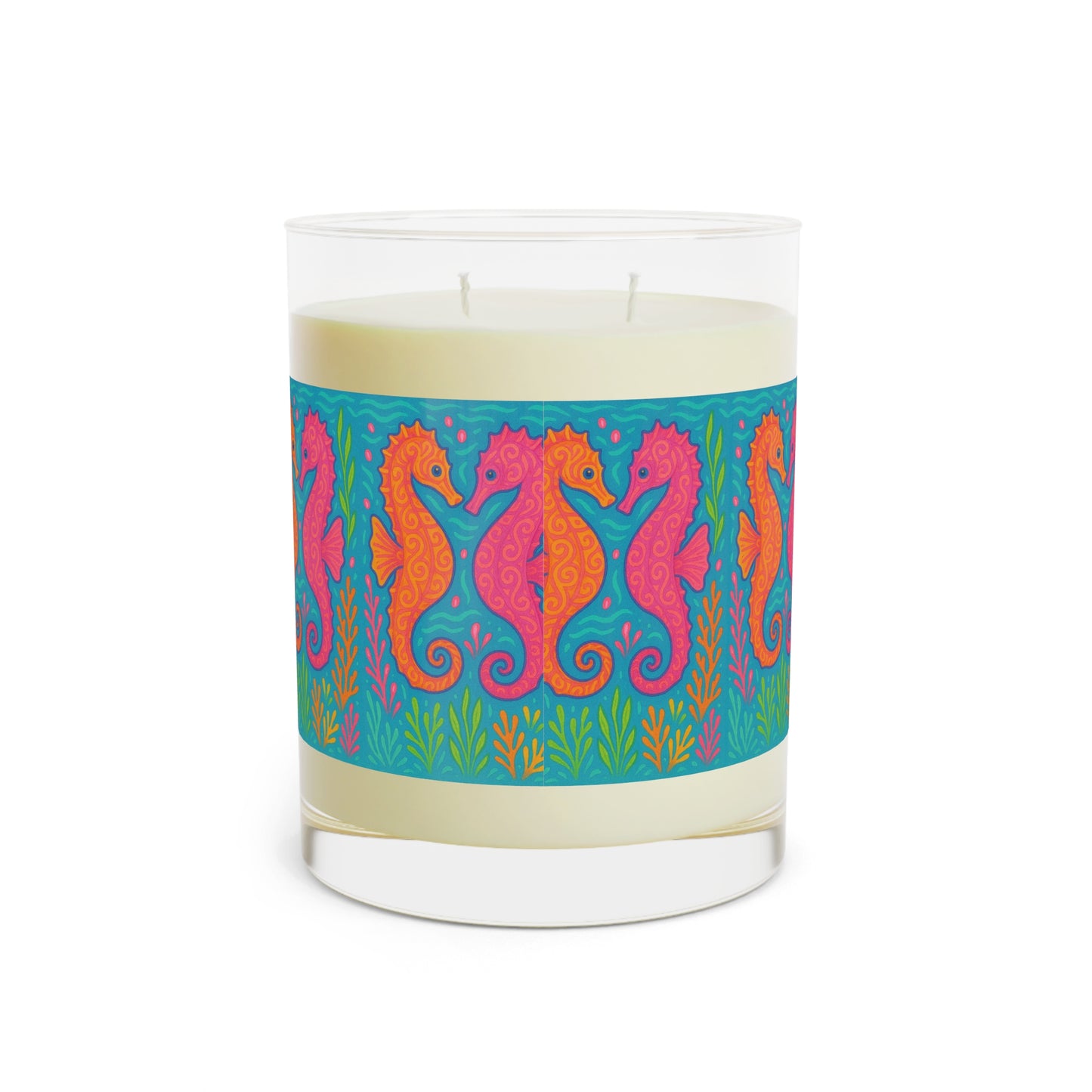 Aromatic Sunset Seahorses Scented Candle - 11oz Full Glass, Coastal Decor