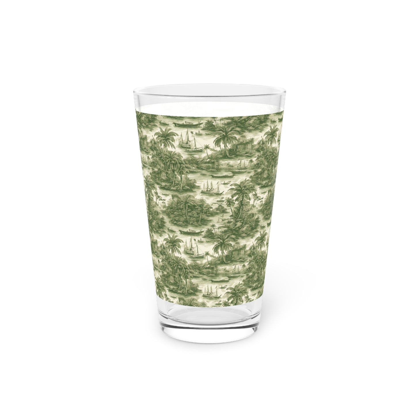 Pint Glass, 16oz, Tropical Toile #1, green