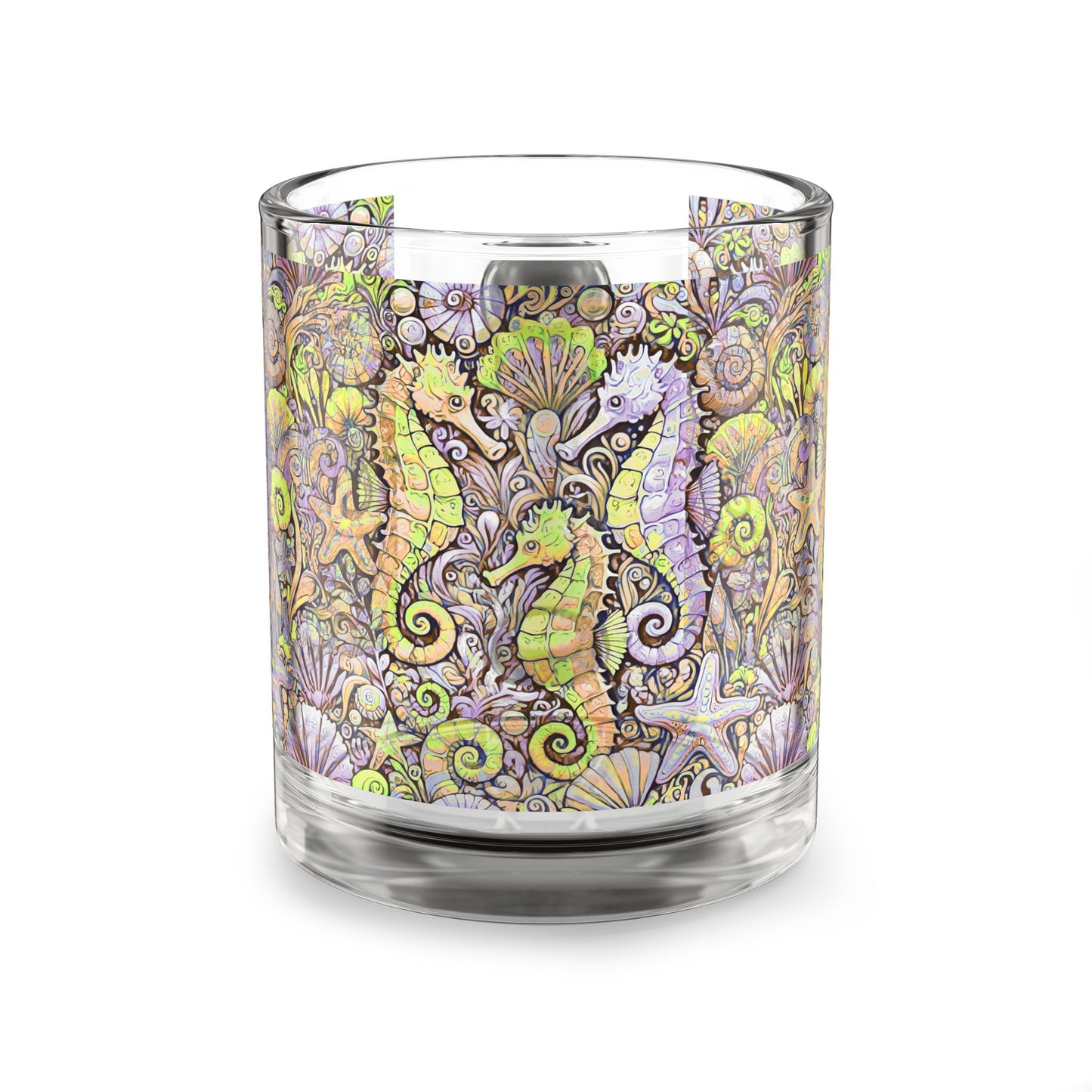 Tropical Glass Mug - 10oz Coffee Cup / Seahorses, Purple