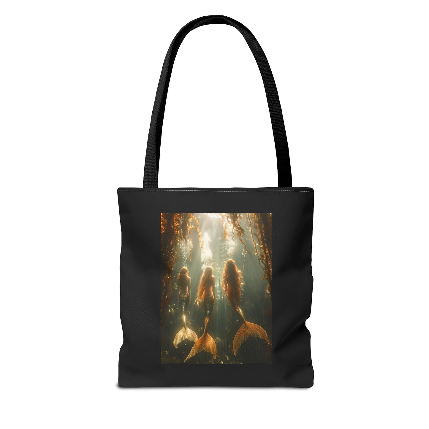 Three Mermaid Sisters, Black Tote Bag - 3 Sizes