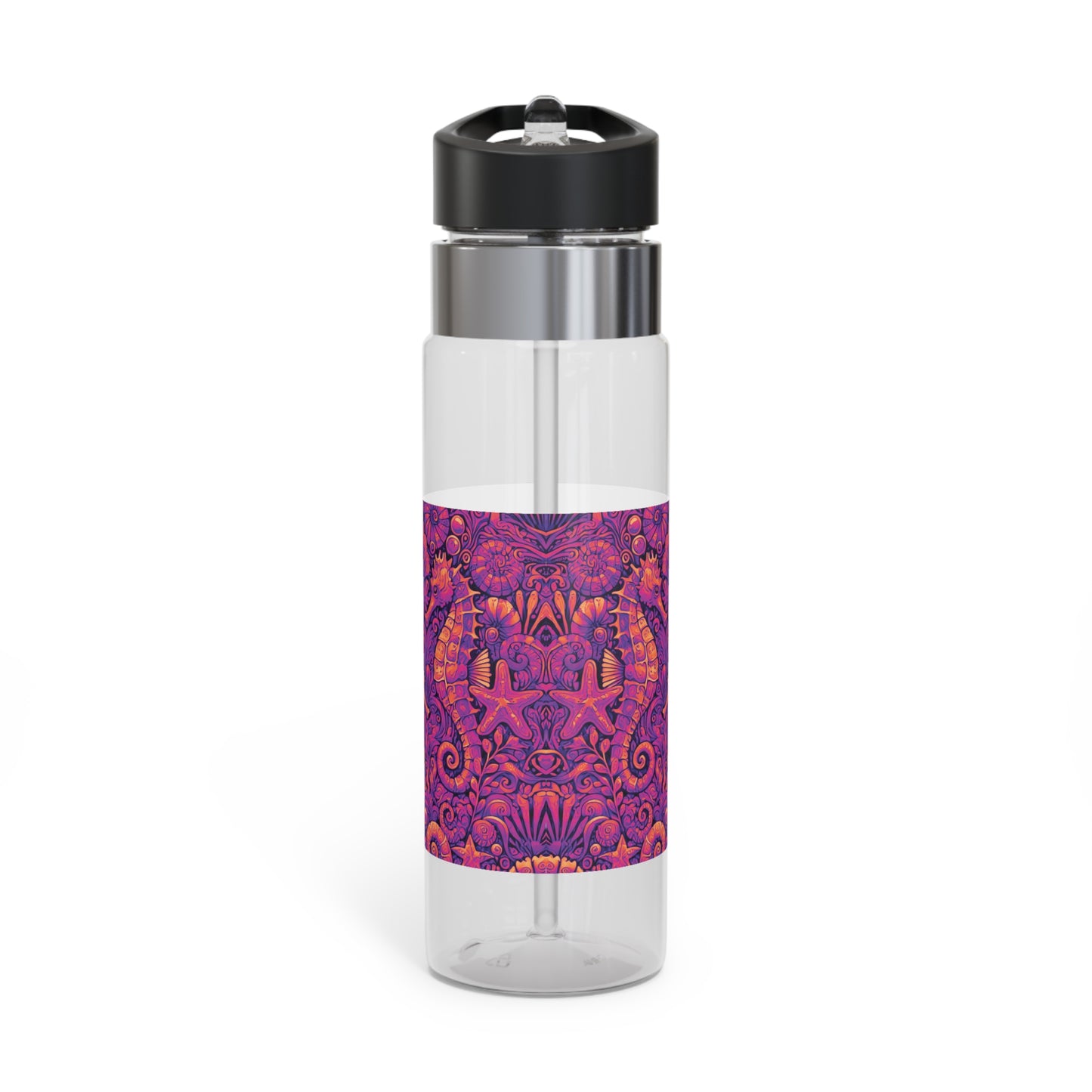 Tropical 20oz Tritan Sport Water Bottle -  Leakproof, Lightweight, BPA-Free / Seahorse Trio, Hot Pink
