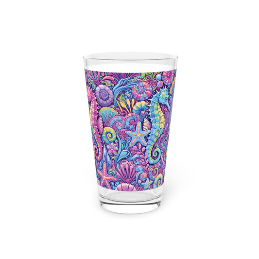 Pint Glass, 16oz - Seahorse Trio Pink