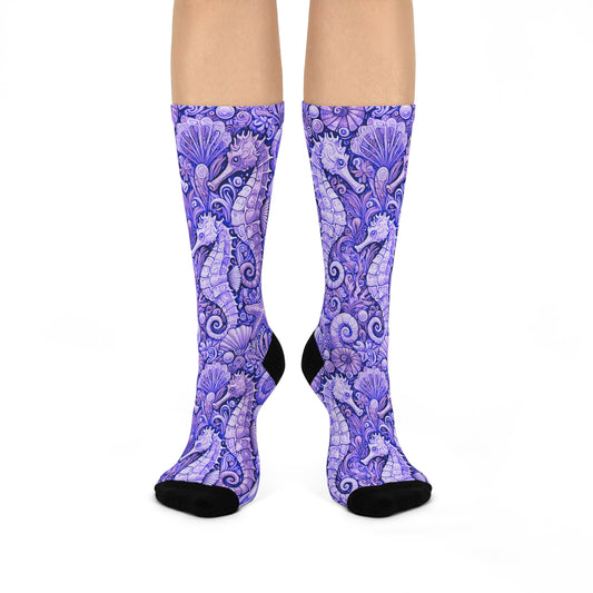 Cushioned Crew Socks - Seahorses, Amethyst