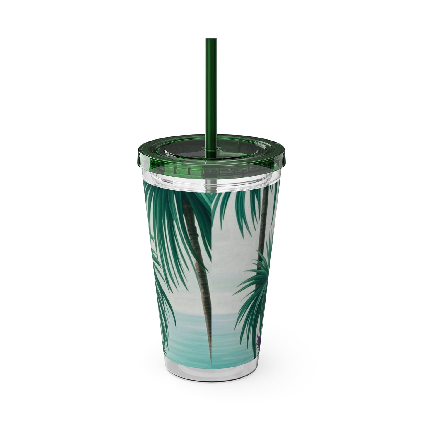 Tropical Tumbler with Straw | 16oz Colorful Travel Cup / Tiny Palm Island