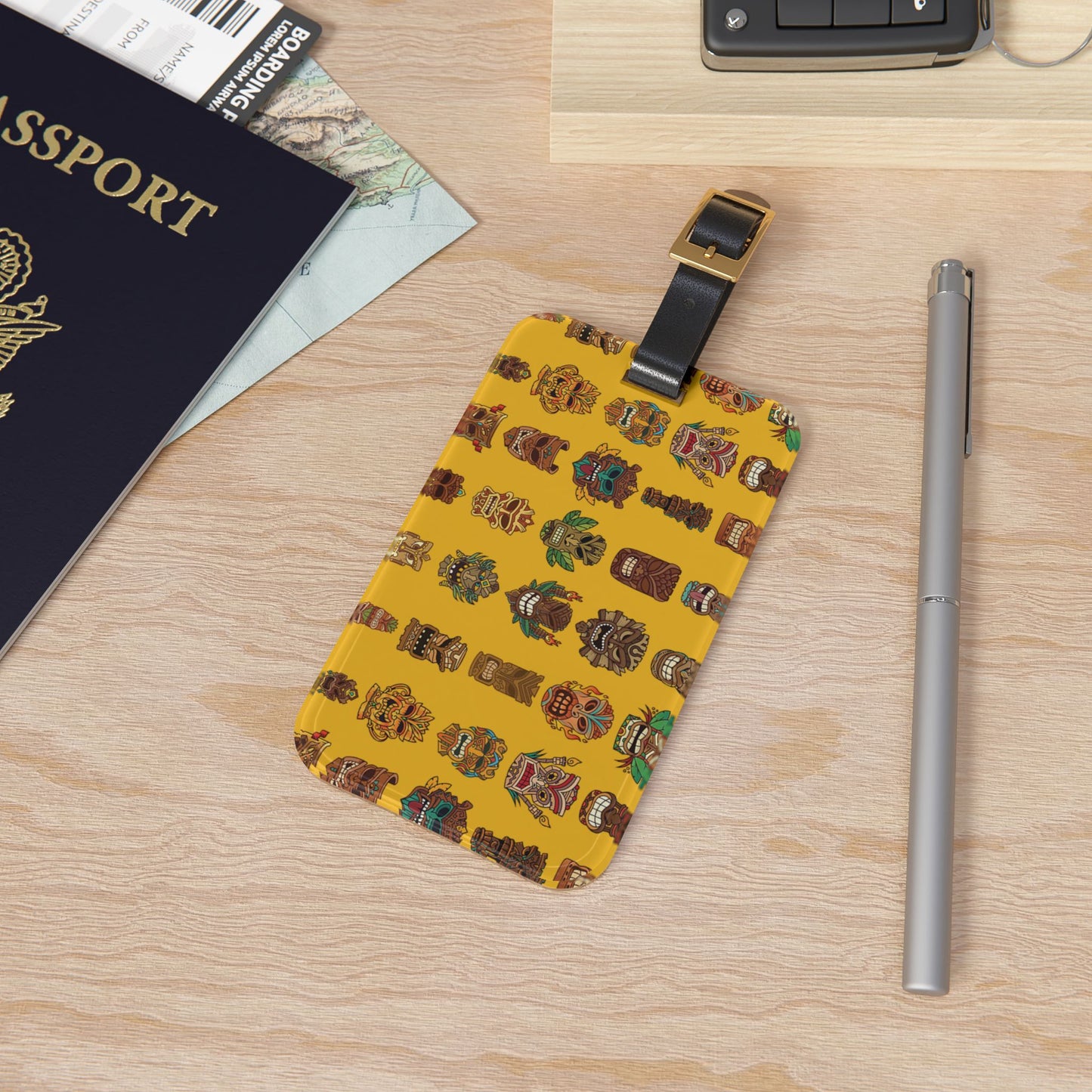 Luggage Tag - Tiny Tiki Dudes, Yellow