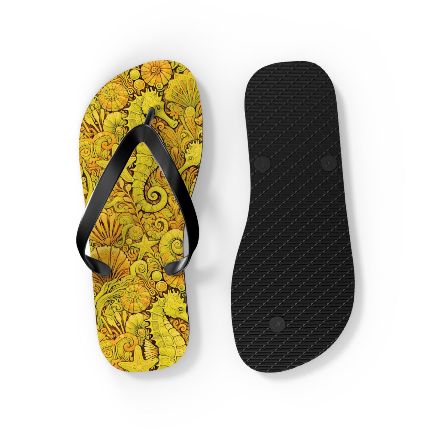 Flip Flops - Seahorses/Yellow