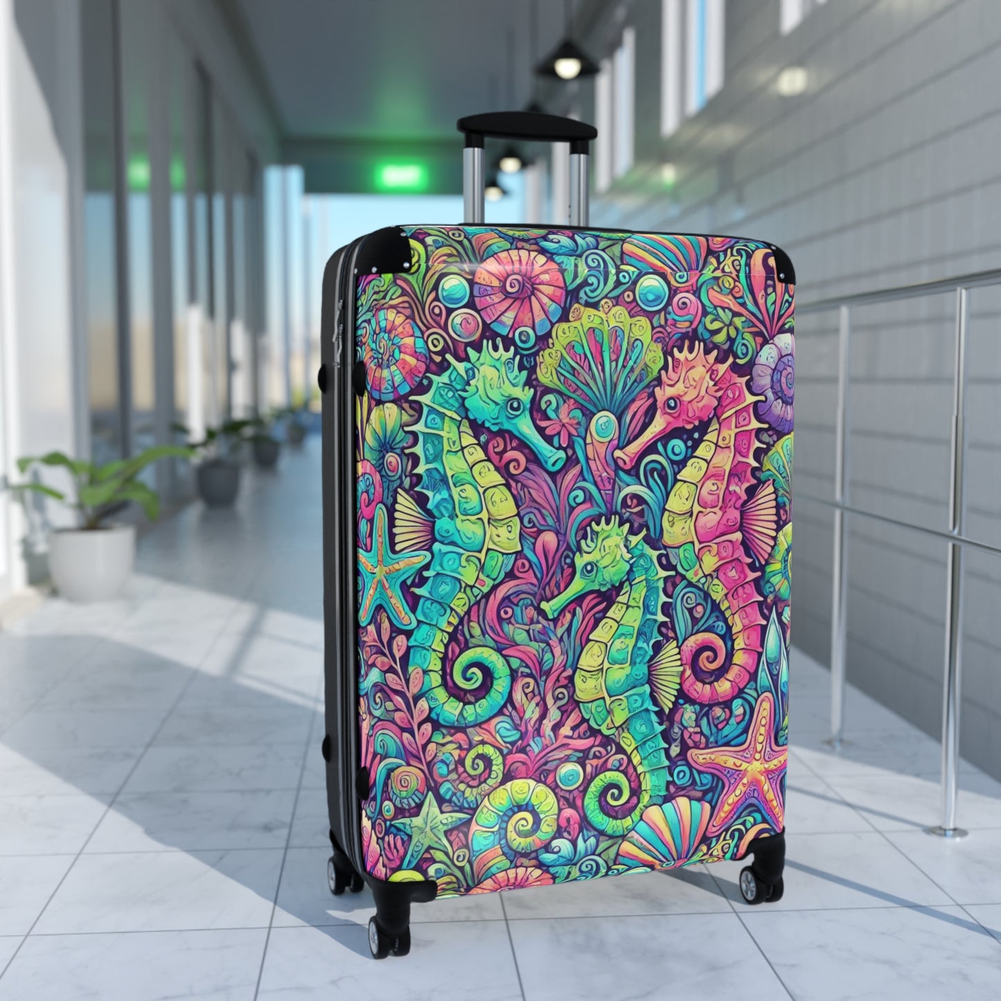 Colorful Tropical Suitcase - Stylish Travel Luggage for Adventurers / Seahorses