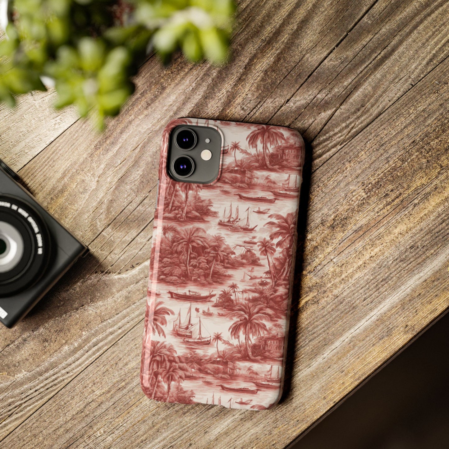 Slim Phone Cases - Tropical Toile #1, russet