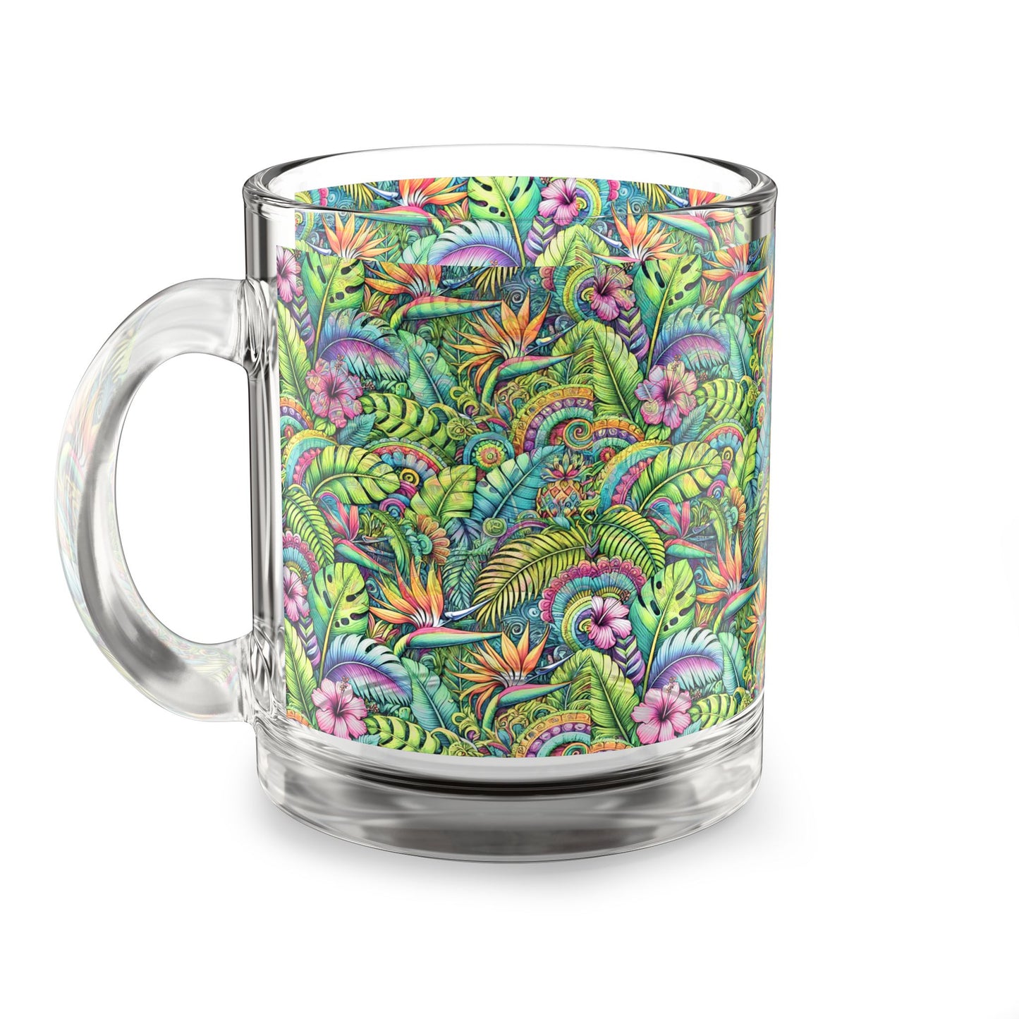 Tropical Glass Mug - 10oz Coffee Cup / Tropical Blooms