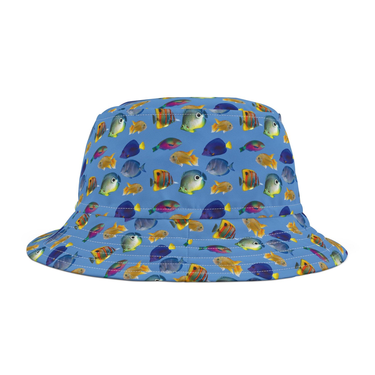 Tropical Polyester Bucket Hat, 2 Sizes - School of Fish / Light Blue