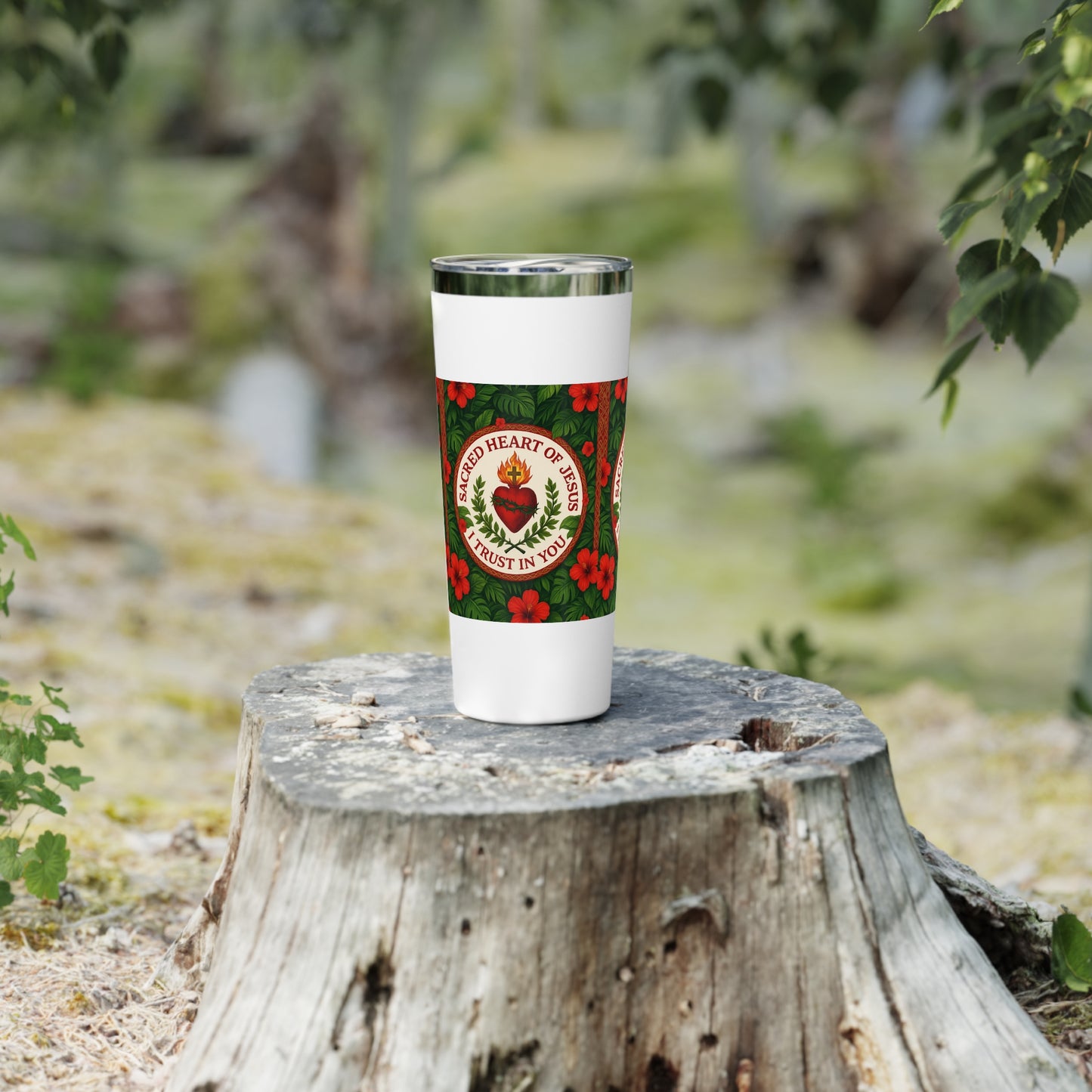 Religious Copper Vacuum Insulated Tumbler, 22oz - Sacred Heart of Jesus Prayer