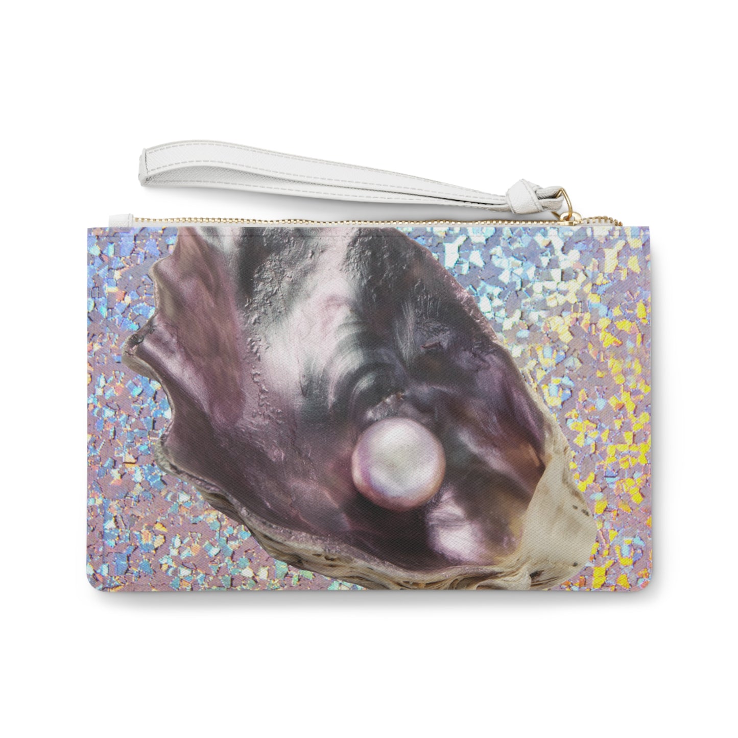 Tropical Faux Leather Clutch Bag - Perfect for Beach Adventures & Summer Vacations / Disco FW Lavender Pearl Oyster