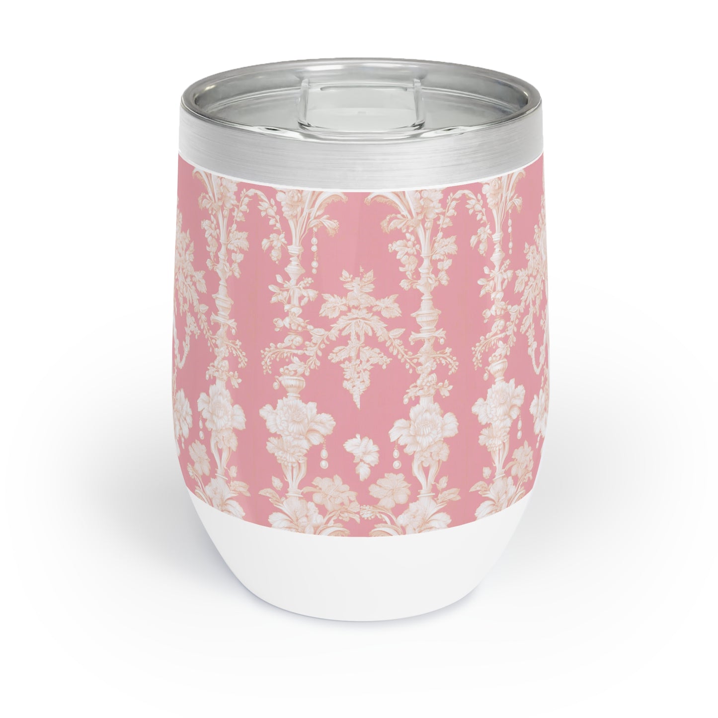 Chill Wine Tumbler, Pearl Lady Toile / Hibiscus Pink