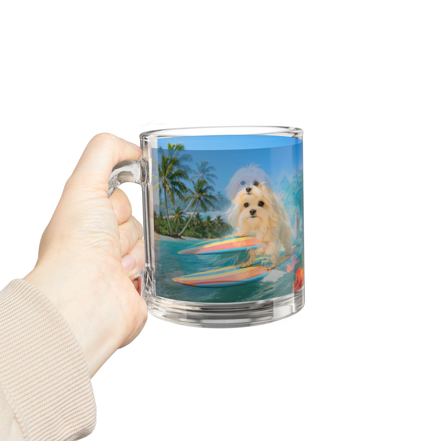 Puppy Ariel the Dog Surfer Glass Mug - 10oz, Perfect for Dog Lovers