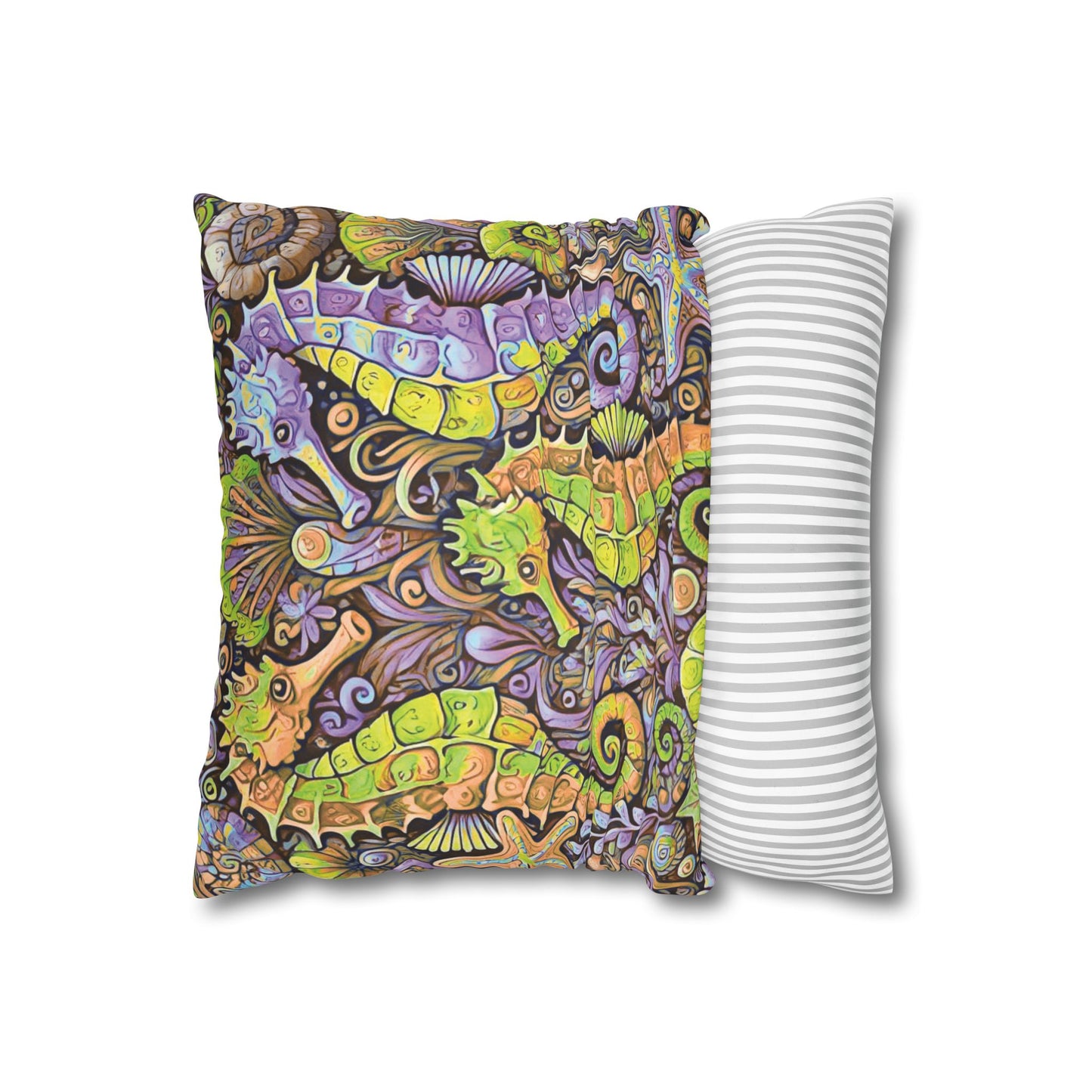 Faux Suede Square Pillowcase - Seahorse Trio, Purple