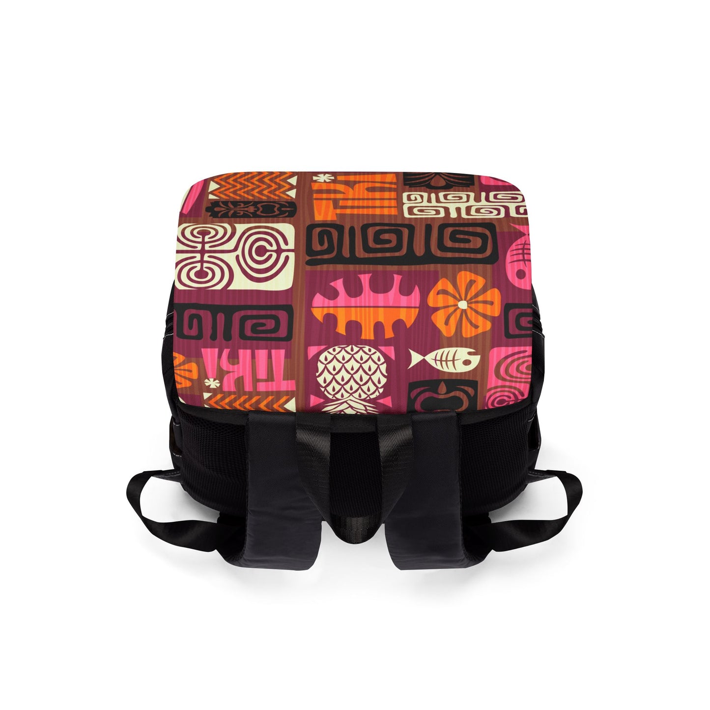 Tropical Ocean Casual Backpack - Perfect for Everyday Adventures / Tiki Poster Pink/Orange