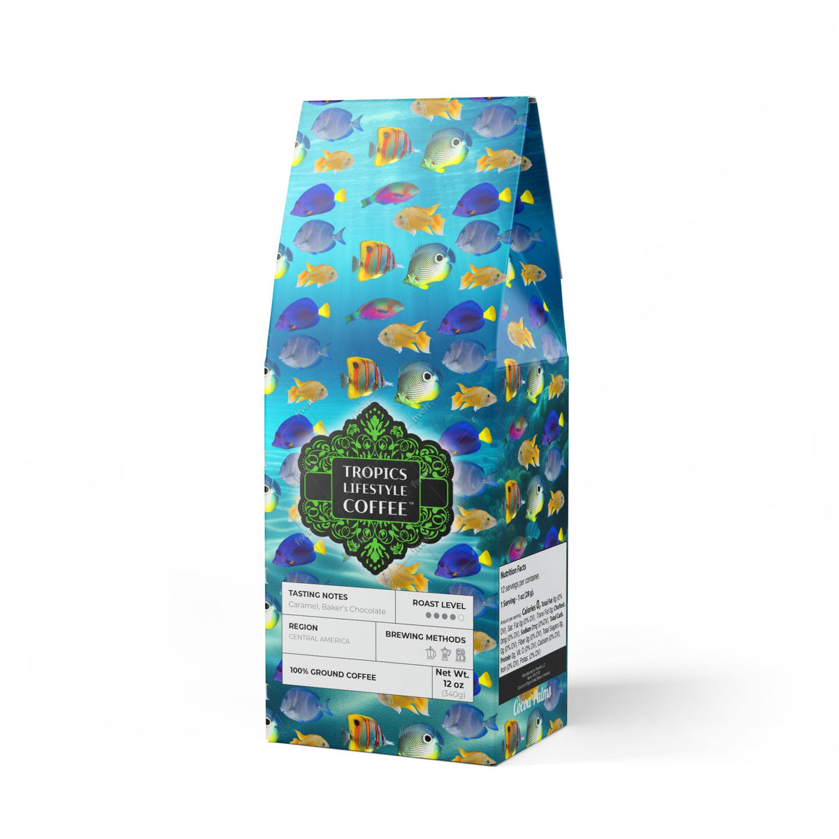 Cocoa Palms Blend™ (Medium-Dark Roast) Specialty Grade Craft Coffee / School of Fish, Ocean