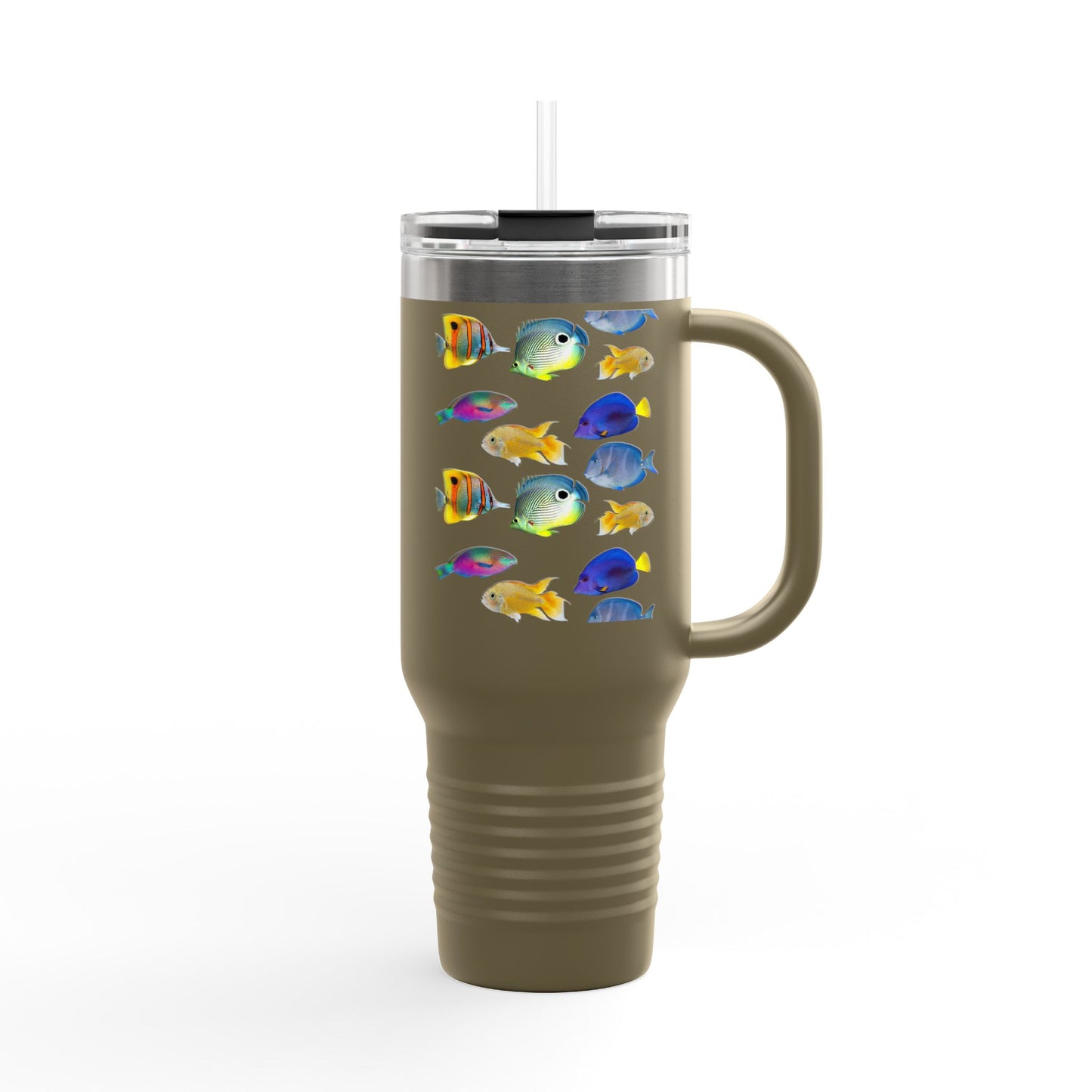 School of Fish/White Insulated Travel Mug - 40oz - Perfect for Outdoor Adventures