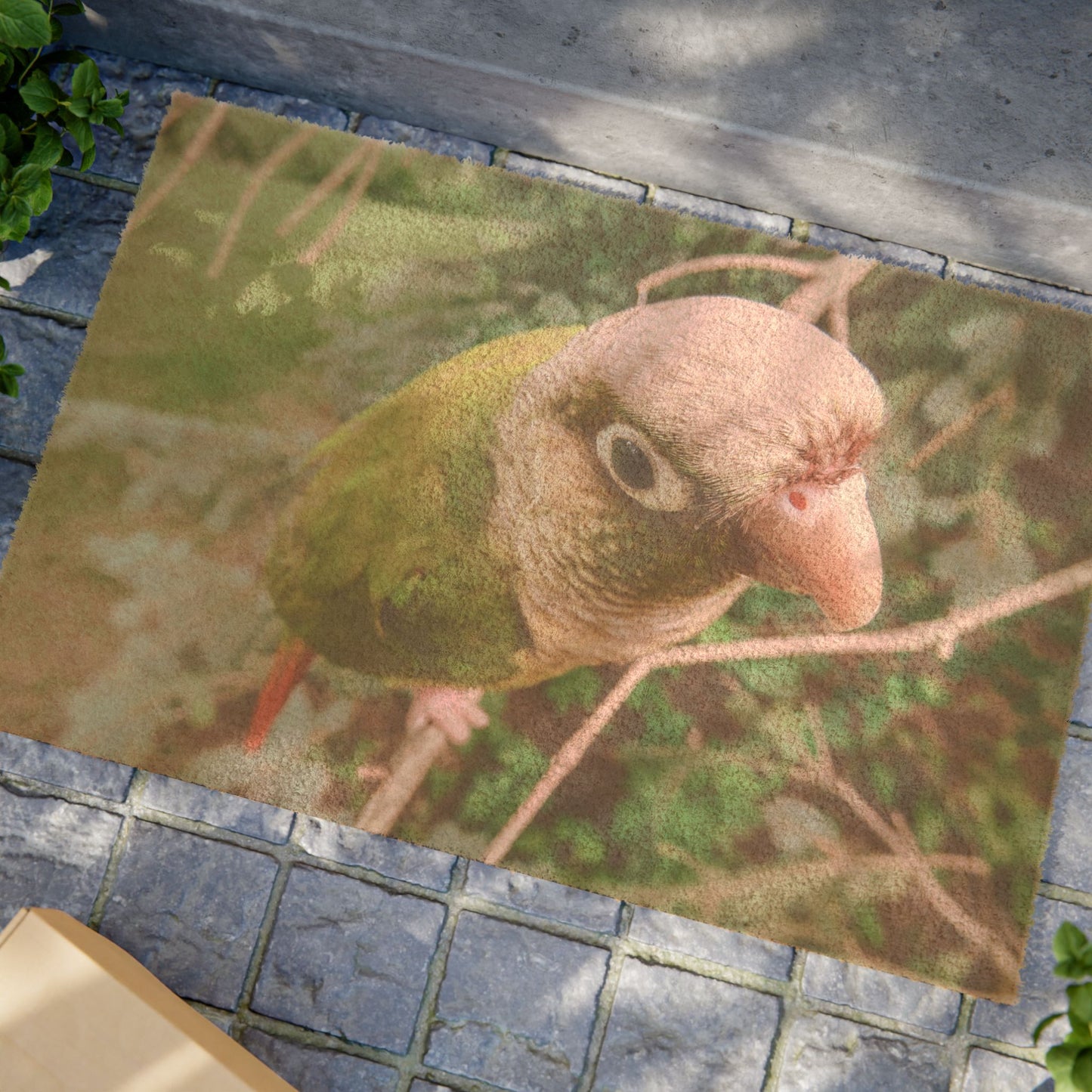 Tropical Bird Doormat / Vibrant Coconut Fiber Entrance Mat / Watchful Parrot