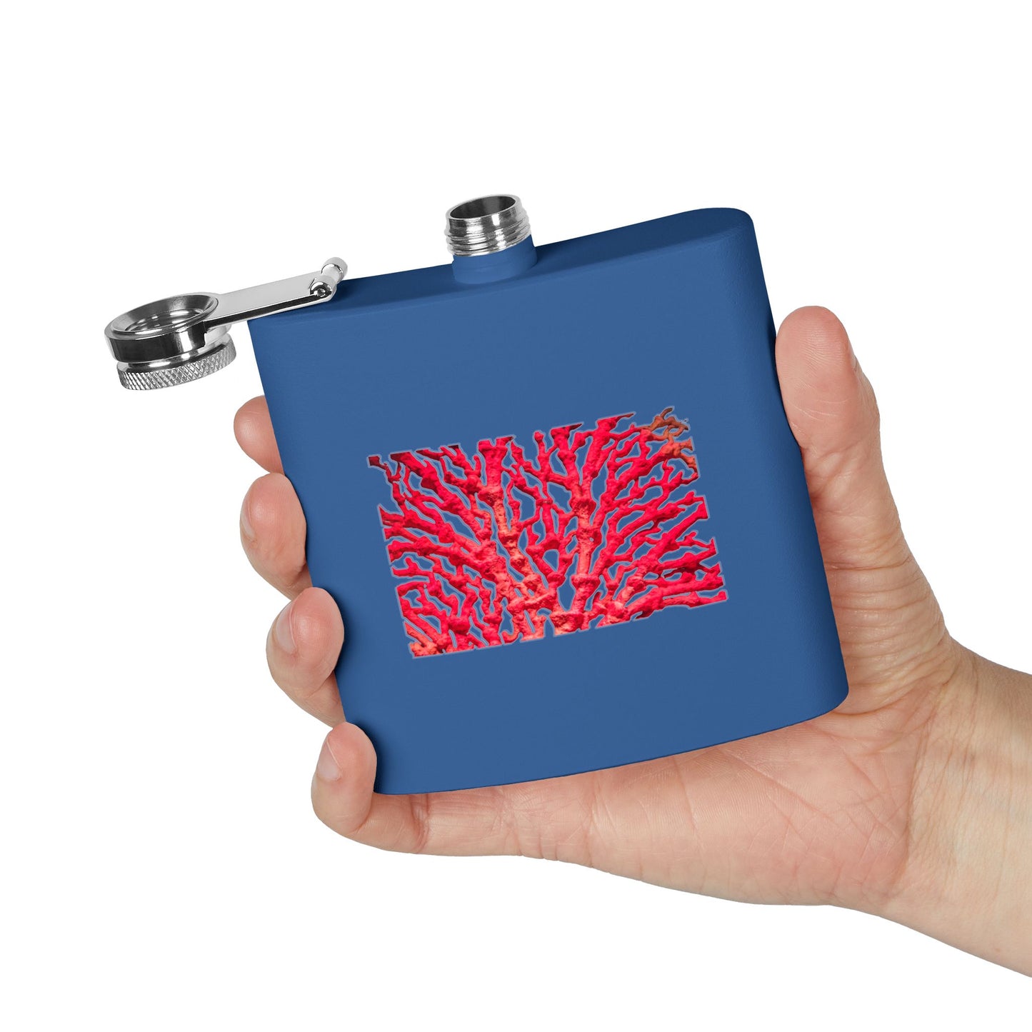 Tropical Stainless Steel 6 oz. Flask, Many Colors  – Real Red Coral